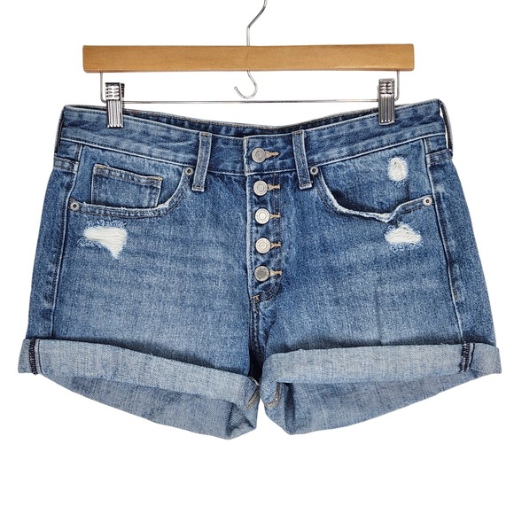 Lucky Brand Pants - Lucky Brand Boyfriend Shorts Womens 6/28 Blue Distressed Button Fly Cuffed Denim
